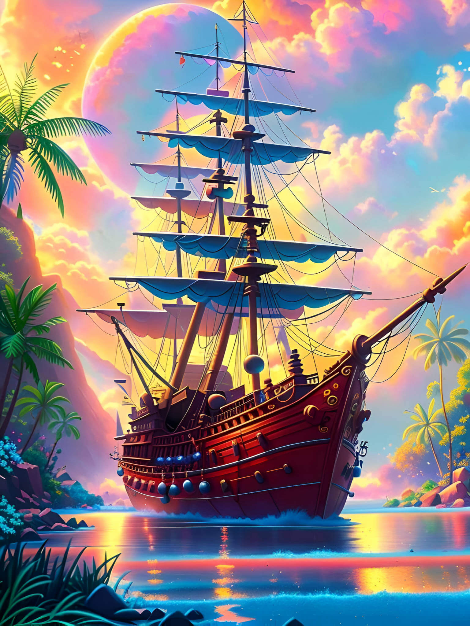 Stunning painting of an ancient ship created through AI