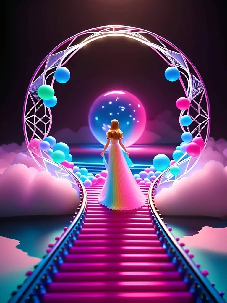 An AI-generated artwork depicting a dreamy and ethereal gate amid a fantastical landscape.