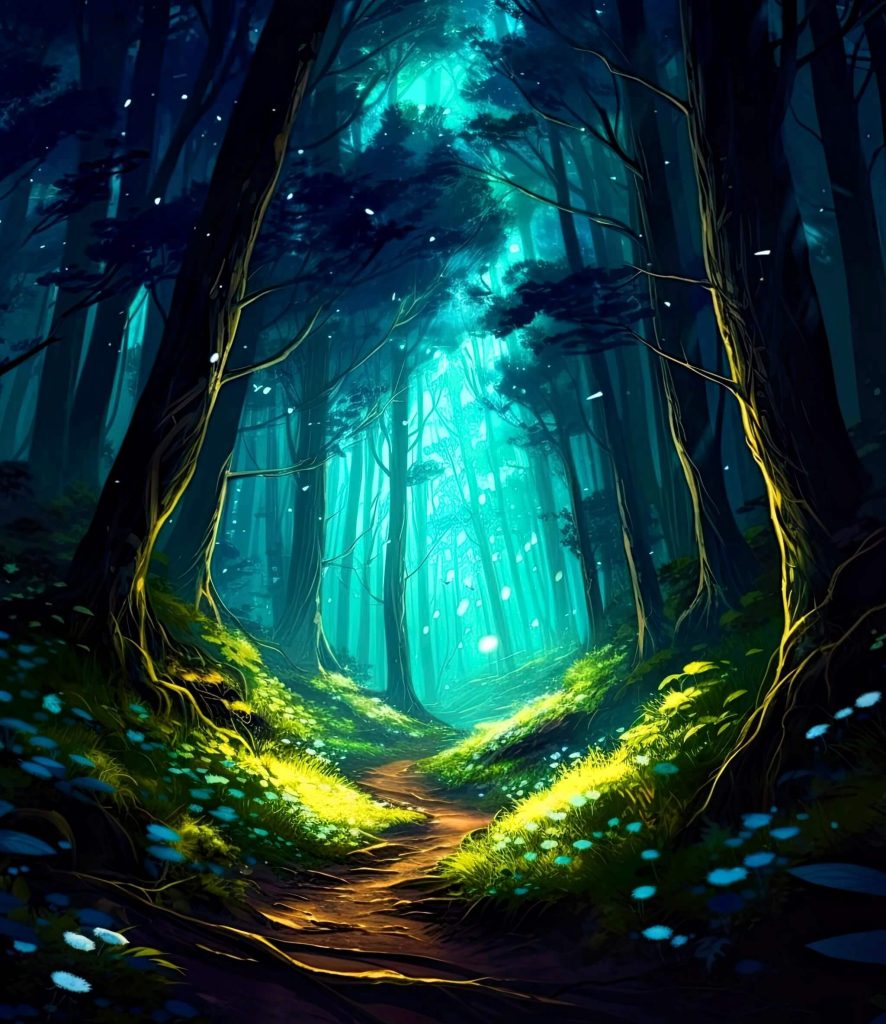 Trail in the woods AI artwork.