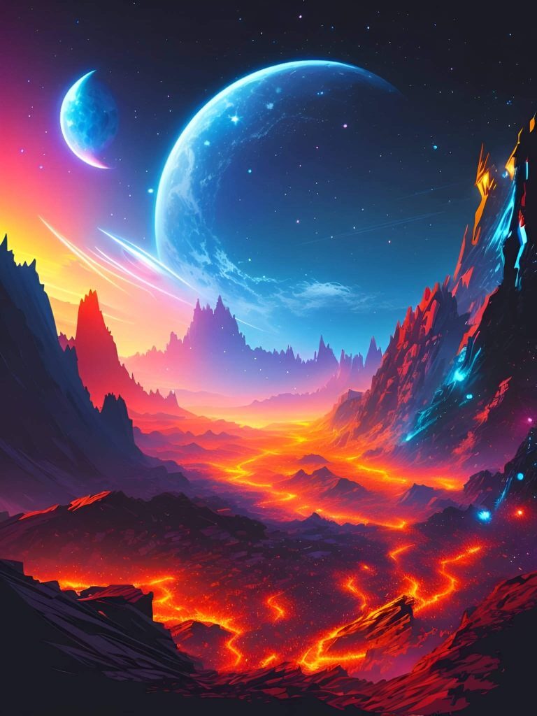 An imaginative AI-generated artwork illustrating a space fantasy on an alien planet.