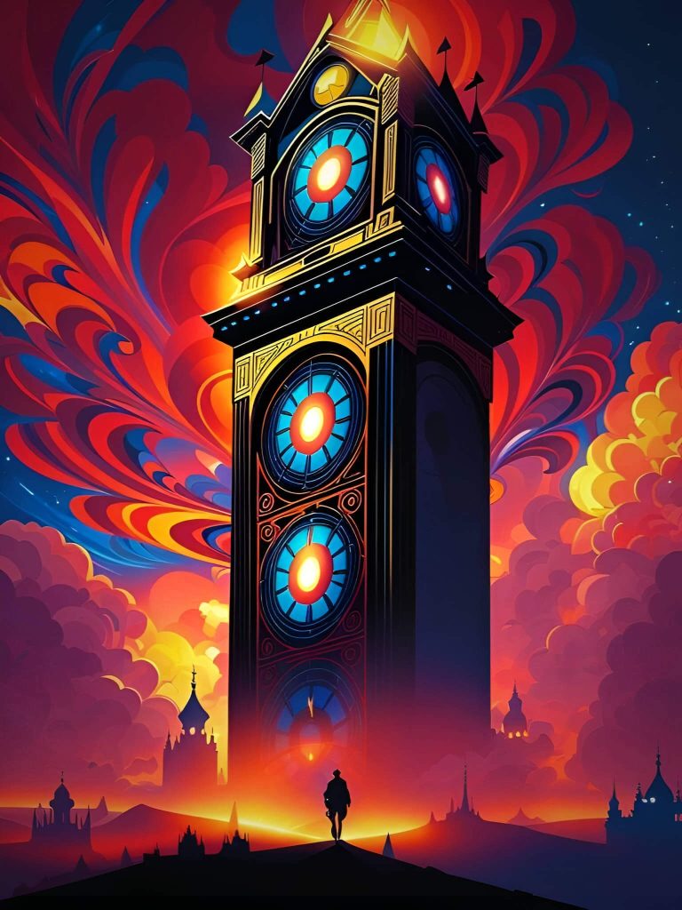 Giant clock tower AI-generated artwork.