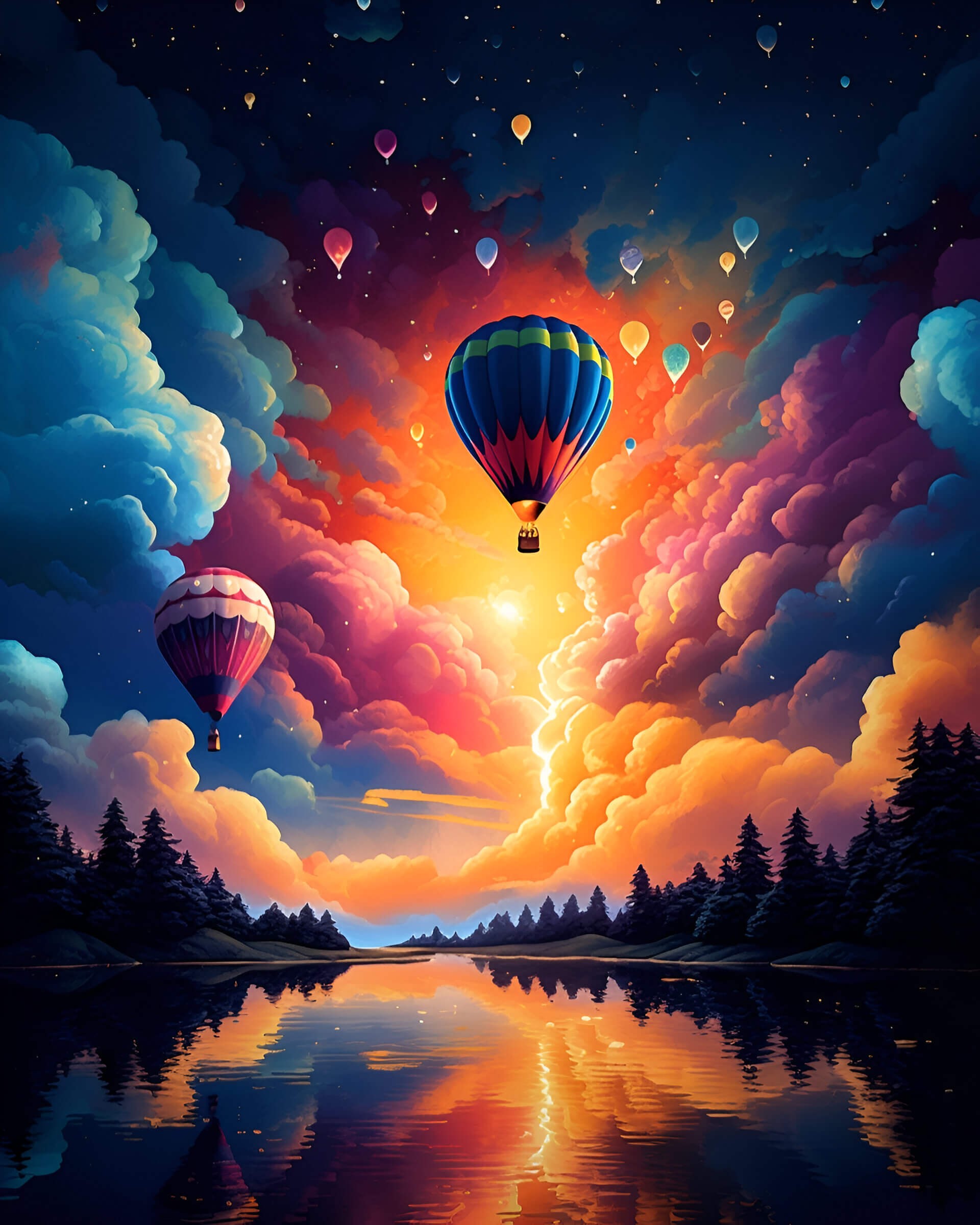 Hot air balloons AI-generated artwork.