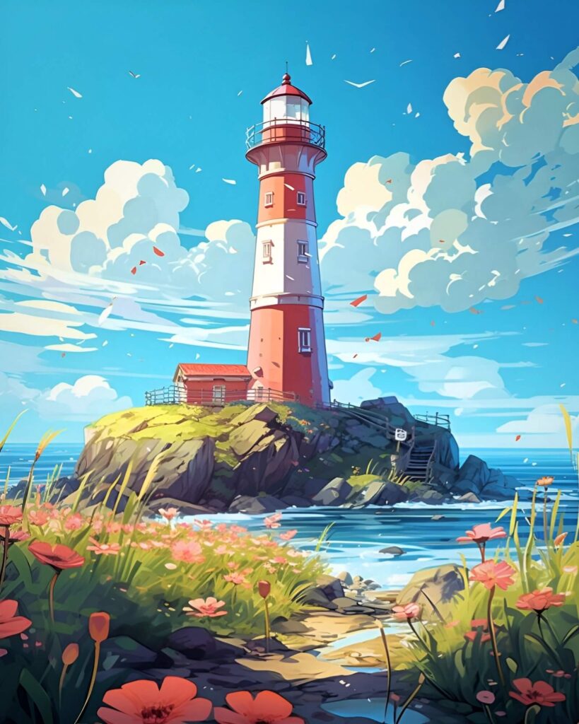 Lighthouse AI-generated artwork.