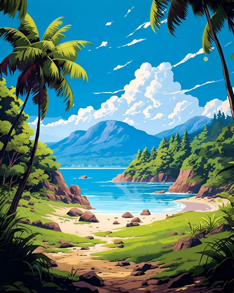 Tropical beach in AI artwork