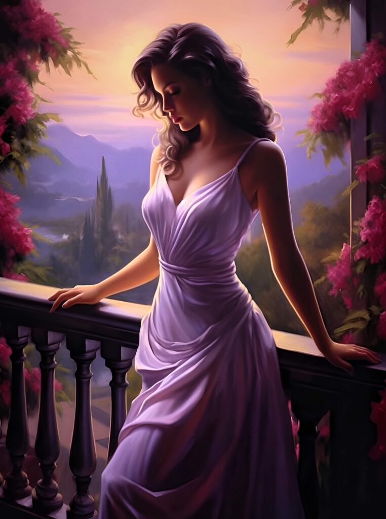Woman in a lavender gown.