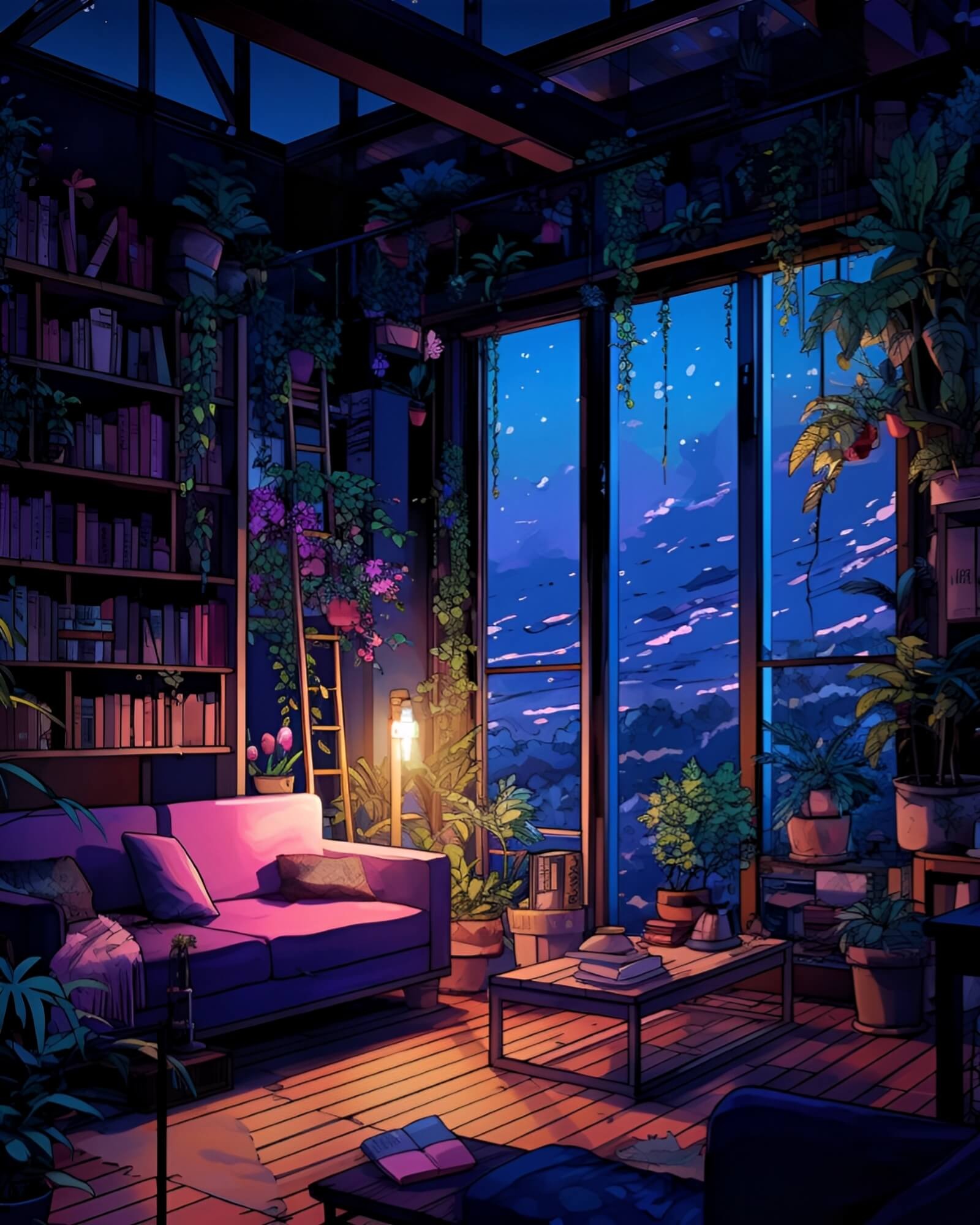 Synthwave living room AI-generated artwork.